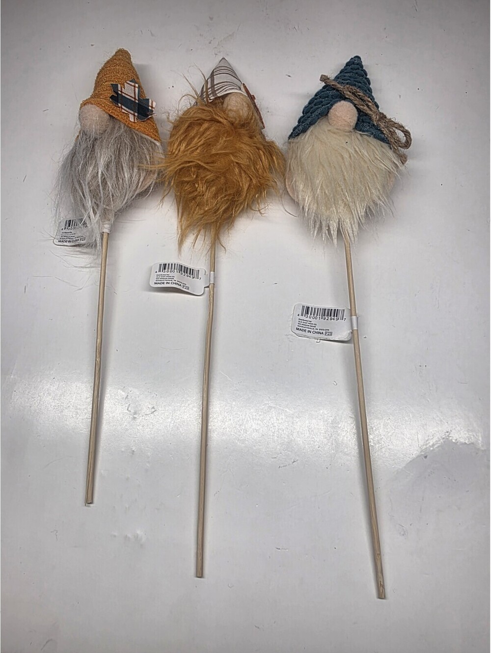 Set of 3 Gnome Garden Stakes Picks 12" Fall Decor Outdoor Indoor w/ Beards